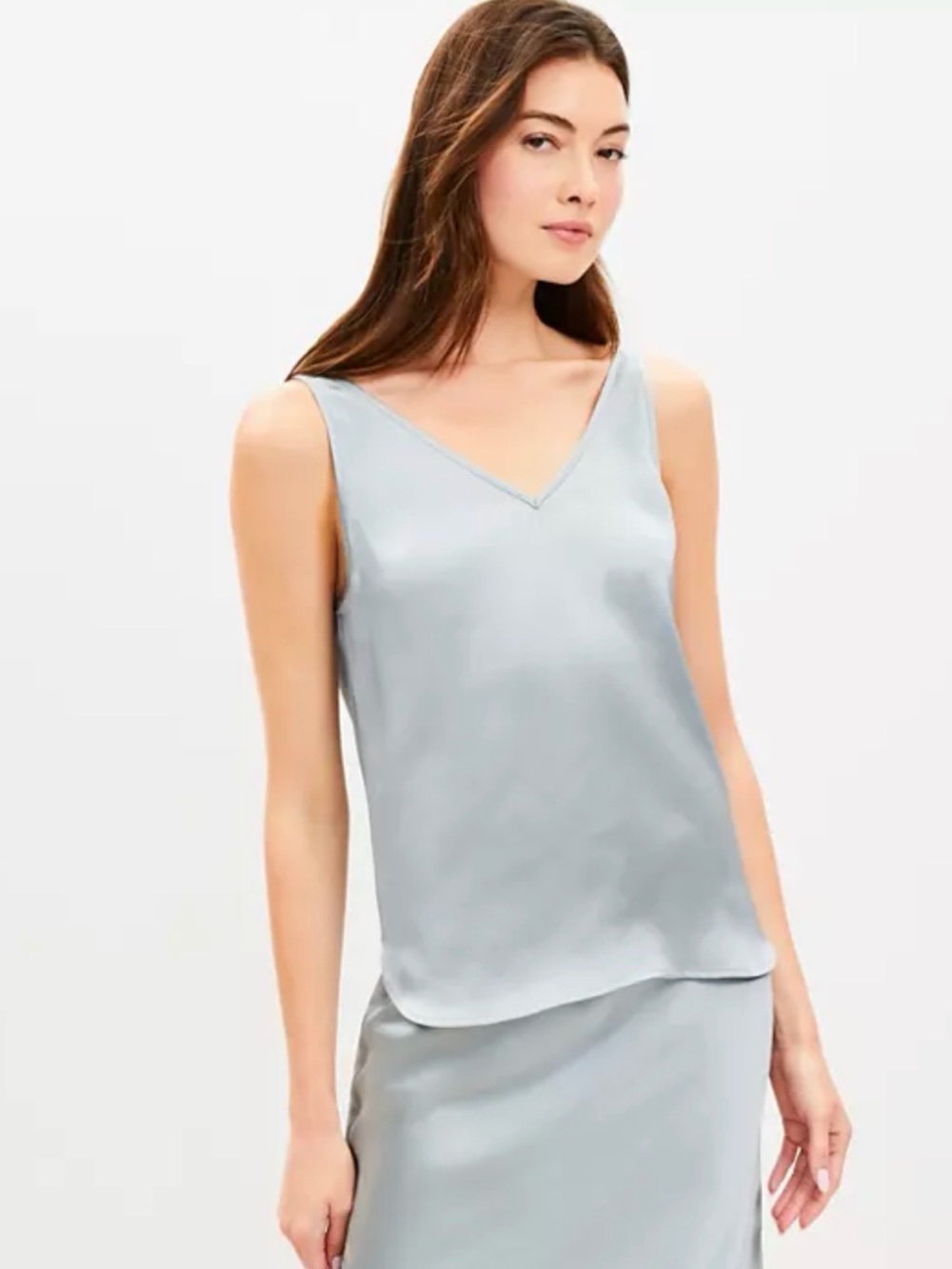 LOFT Light Blue Satin V-Neck Tank